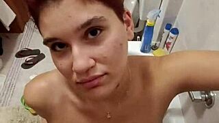 Chiara Takes Golden Shower on Tits in Italian Bathroom