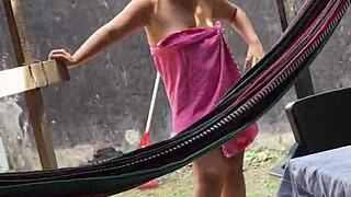 Curvy Girlfriend in Dorm Begs Neighbor for Taboo Help with Cucumber Play