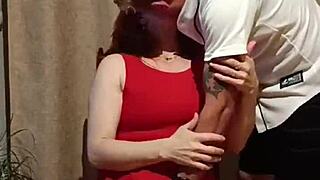 My teacher in a short red dress shows her pussy, and I couldn’t resist banging her!