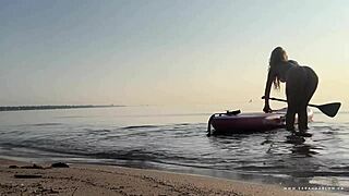 Sup Yoga in Bikini Turns Wet with Public Cum