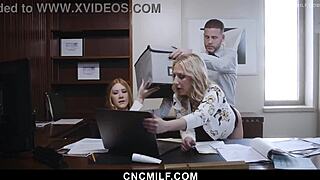 The boss is using two hot milfs in his office