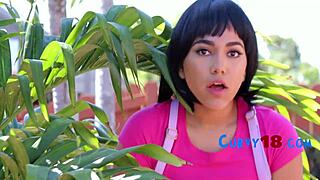 Dora the curvy teen explorer strips and gets anal from big black cock.