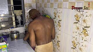 two lovers engage in kitchen blowjob and creampie homemade