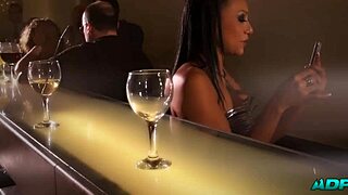 Latina Brunette Bent Over for Pussy Licking in Public Bar Scene