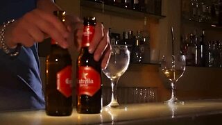 Latina Brunette Bent Over for Pussy Licking in Public Bar Scene