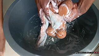 Behind-the-Scenes Creampie Action with a Sexy Black Doll