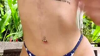 Latina beauty flashes tits and ass outdoors.