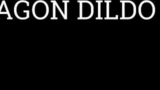 Mistress dominates slave with dragon dildo in anal play.