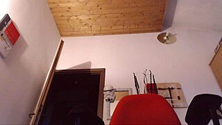 your italian stepmother gets wild with orgasms at the desk. her huge clit squirts hard!