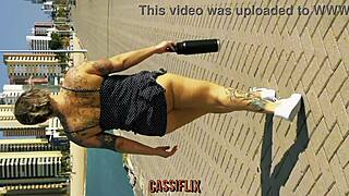 Fat milf shakes ass during tattooed handjob