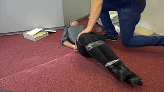 Teen Violet Haze bound as real estate agent for kinky play.