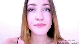 Gorgeous Teen Brunette Swallows Cum After Fucking in Modeling Audition on Sofa