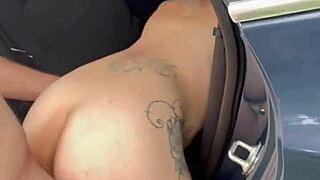 busty hooker rides cock reverse cowgirl in car.