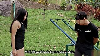 Risky outdoor blowjob with big-ass stepsister