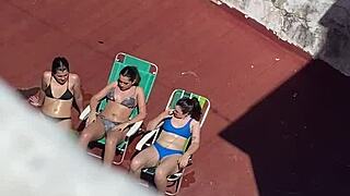 Neighbors Sunbathing on Terrace Part 2