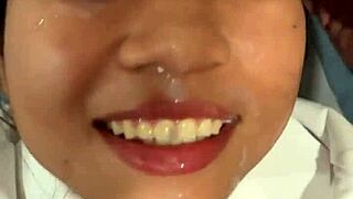 Hey, watch this 18-year-old Asian take a massive load in uniform!