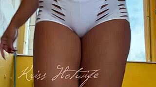 Naughty Wife Shows Off Shorts to Gym Friend!