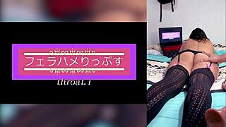 Reacting to hentai blowjobs with semen in throat and big tits, loving how stepbrother shows my panties.