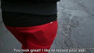 Euro Brunette Flashes Tits for Cash in Bold Public Fuck.