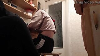 while we study for the exam, our stepmother watches us masturbate dirty in the kitchen