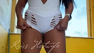 Naughty Wife Shows Off Shorts to Gym Friend!