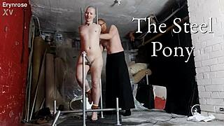 slave punished on steel pony with vibrator