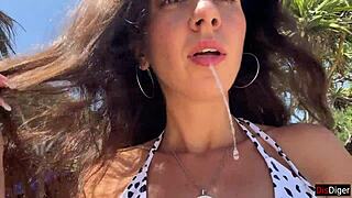 Hottie Sucks Dick On Public Beach, Walks With Cum On Face