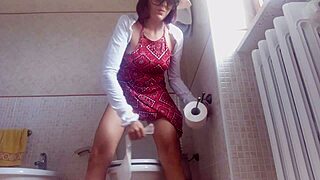 Brunette with Big Tits Caught on Hidden Toilet Cam