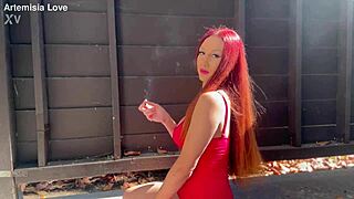 Artemisia Love's Big Tits MILF Smoking Outdoors in Fetish Session