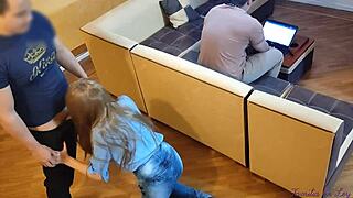 Man, I'm such a hot wife! If my husband won't fuck me, his friend will bang me like a whore while he works on his laptop.