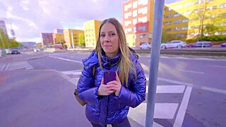 Blonde dares to flash and masturbate in taxi for intense pleasure