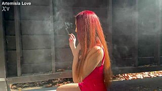 Artemisia Love's Big Tits MILF Smoking Outdoors in Fetish Session