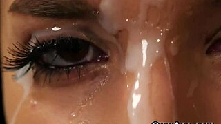 foxy babe takes a sperm blast on her face, swallowing every bit of jizm