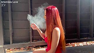 Artemisia Love's Big Tits MILF Smoking Outdoors in Fetish Session