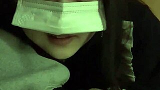 Brunette with big tits uses vibrator in public for rough wet action