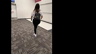 Flashing my ass in the public store turns me on, so I had to masturbate in the restroom