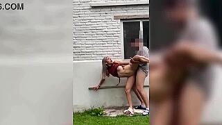 Neighbor Gets Hot, Bends Over for Deepthroat Outdoors