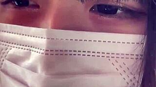 Brunette with big tits uses vibrator in public for rough wet action