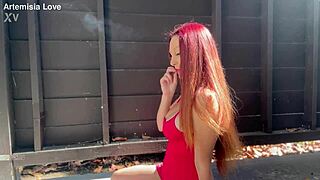 Artemisia Love's Big Tits MILF Smoking Outdoors in Fetish Session