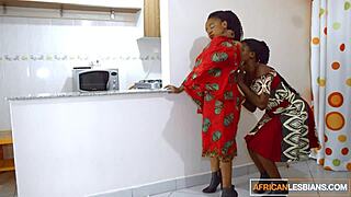 Busty ebony MILF TONGUES stepdaughter's tight PUSSY!