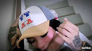 POV Babe Sneaks Neighbor for Secret Blowjob on Stairs