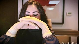 Nurse uses latex gloves in hospital fetish session