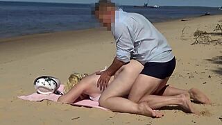 On the funny beach, he meets juicy milf for naked doggystyle sex