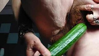 Grandma Fucks Hairy Pussy With Cucumber