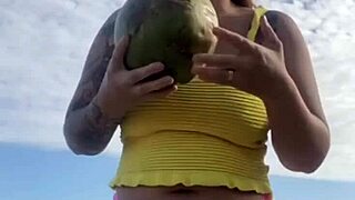 Young 18+ Flashes Puffy Pussy Lips In Splitting Bikini On Beach