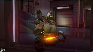 midget has fun with tall french lady in a game