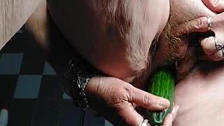 Grandma Fucks Hairy Pussy With Cucumber