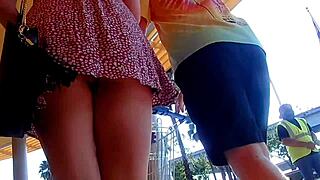 Public upskirt captured in slow motion outdoors