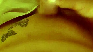 Tattooed cute ladyboy jerks small cock