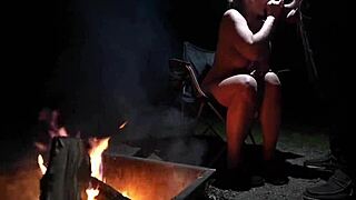 naked couple in the forest, sucking cock in public beach setting